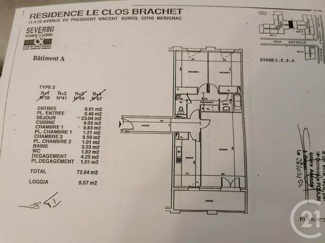 Appartement T3 à louer - 3 pièces - 72.47 m2 - MERIGNAC - 33 - AQUITAINE - Century 21 Kadima